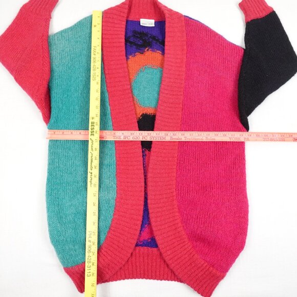 Art Deco Mohair Blend Knit Sweater Women's 12 Colorful Abstract Cardigan - Picture 10 of 11